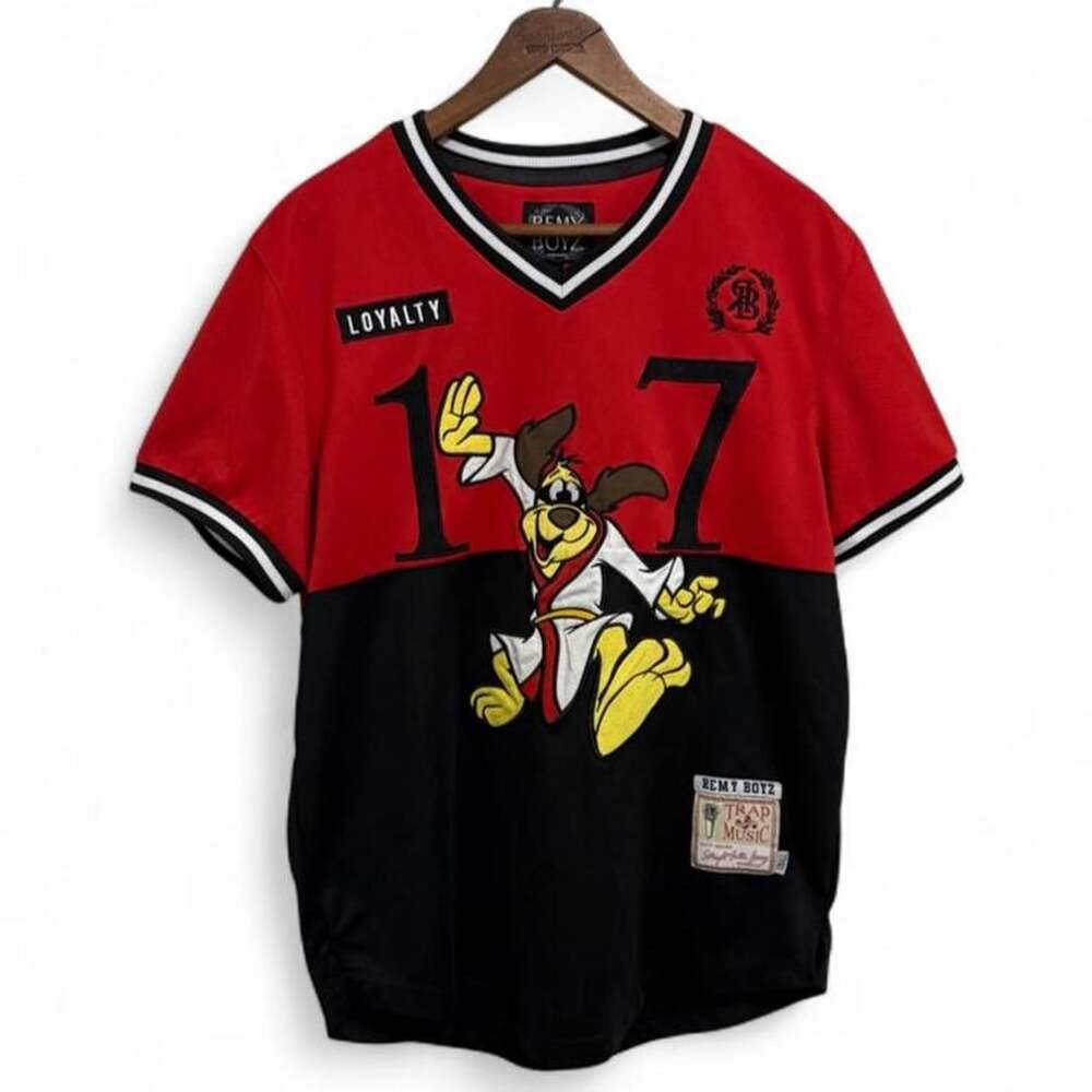 Remy Boyz 17 Red and Black Cartoon Dog Graphic Jersey T-Shirt